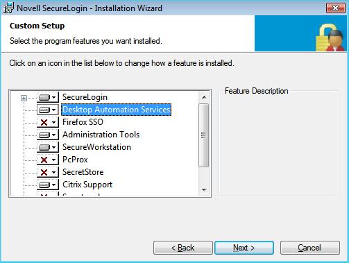 3 Select Desktop Automation Services then click Next. 4 Click Install. DAS is installed. DAS is installed in the same folder as Novell SecureLogin 7.0.