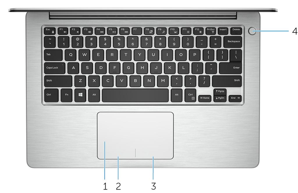 Base 1 Touchpad Move your finger on the touchpad to move the mouse pointer. Tap to left-click and two finger tap to right-click. 2 Left-click area Press to left-click.