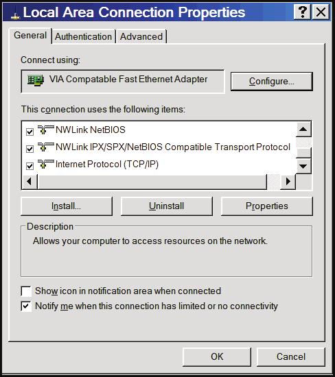 The Network Connections screen displays.
