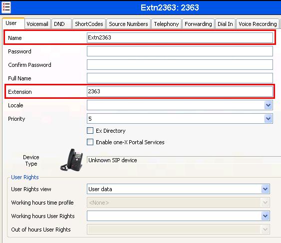 Select the Users tab shown in Figure 6 and add a new user for each local telephone shown in Table 1, using the parameters shown in the table below.