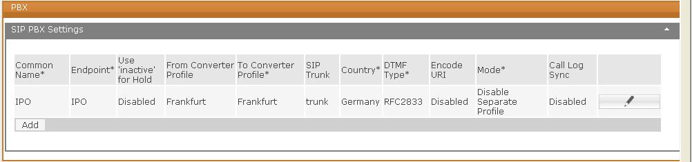 5.3.5. PBX From the Telephony tab shown in Figure 36, select PBX and configure a PBX using the parameters shown in the following table.