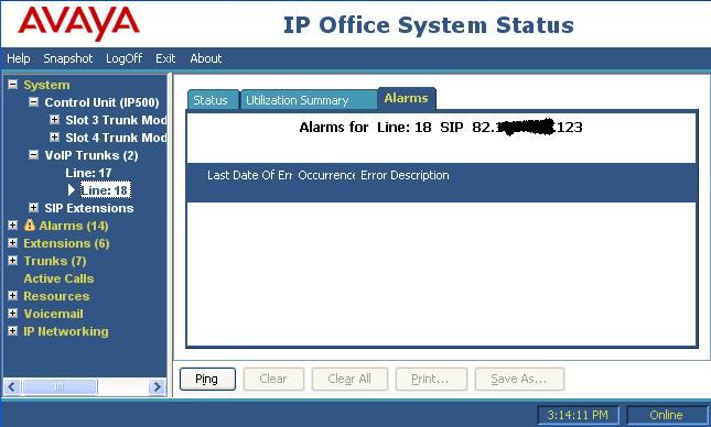 Use the IP Office System Status program to verify that there are no alarms