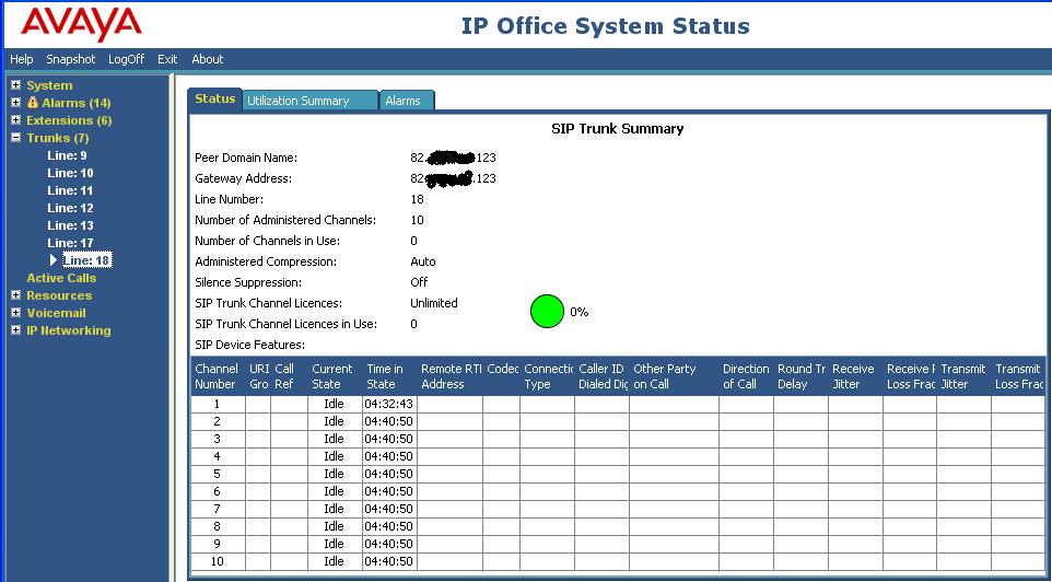 Use the IP Office System Status program to verify that all of the configured SIP trunk