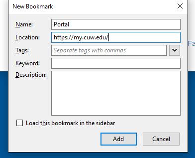 Once done with that click Add. 4. The bookmark should be good to go for Firefox.