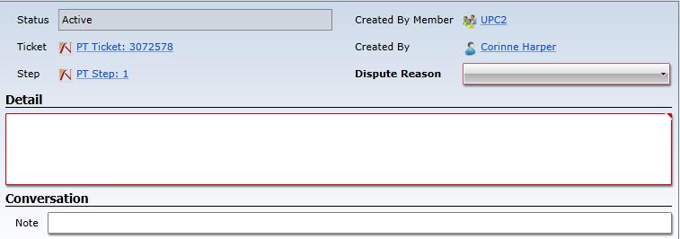 4. Select a dispute reason. This is a required field. See below for a list of dispute reason codes. 5. Describe the dispute in the detail field, which is also a required field. 6. Click Save.