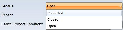 Closing a Project 1. Open the Project and select the Status drop-down menu. Change the status from Open to Closed.