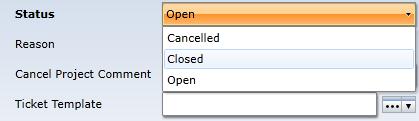 Canceling a Project 1. Open the Project and select the Status drop-down menu. Change the status from Open to Canceled.