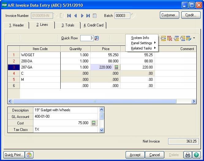 Becoming Familiar with Maintenance and Data Entry Windows Right-click outside of a grid to access these options. Click System Info to view information such as the current user.