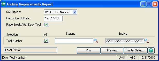 Printing Reports, Listings, or Forms To print a report, listing, or form in the Job Cost, Material Requirements Planning, Payroll, TimeCard, and Work Order modules 1 In the report, listing, or form
