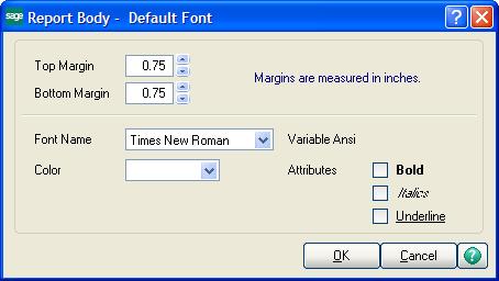 Defining Formats for Standard Reports 4 Select Body > Font to define font, size and style settings for the body of the report. 5 Select Bitmaps > Header or Background to add a bitmap.
