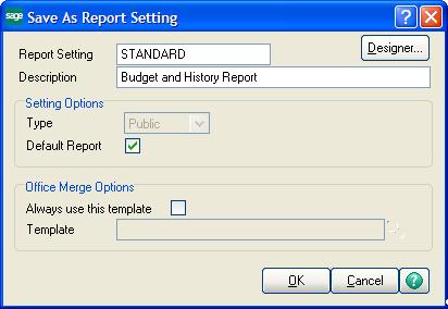 Creating a Report Setting 3 In the Save As Report Setting window, in the Description field, type the description for the report setting you are saving.