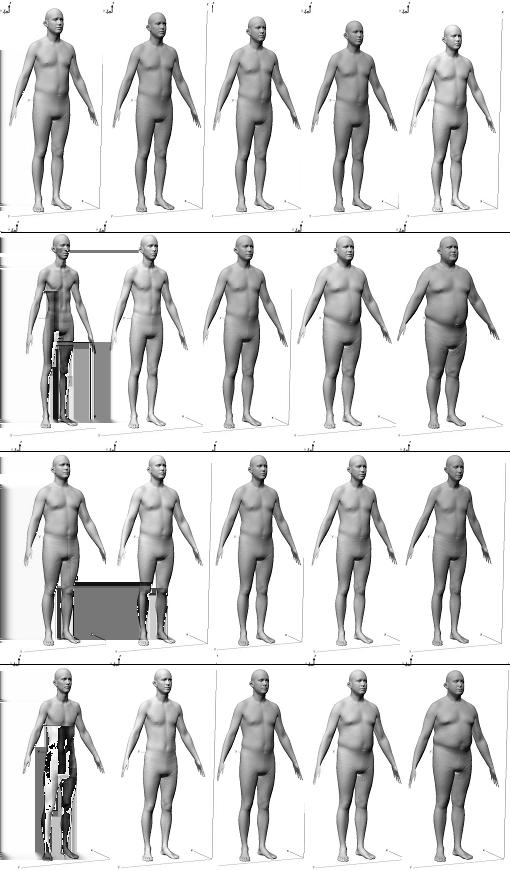 of the leg; pose along left-right direction; bending extent; scale of the leg. ure 10 depicts that the characteristics of the database influence the local shapes of the final reconstruction.