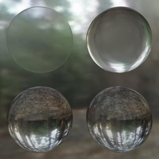 Glass spheres under different shading models.