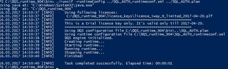 set JAVA_OPTS=-Djava.library.path=C:\DQS_runtime_904\bin This setting includes the sqljdbc_auth.dll file that is required. The JDBC cnnectin string in the SQL_AUTH_runtimecnf.