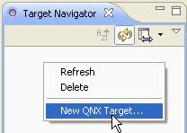 create a target project. Open the System Information perspective: in the Window menu, select Open Perspective-->QNX System Information.