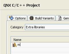 From there, click on QNX C/C++ Project, then Linker, and then choose Extra Libraries in the