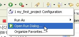 To run your program as a standalone binary (without the debugger), open the dropdown menu beside the Run icon and choose Open Run Dialog.