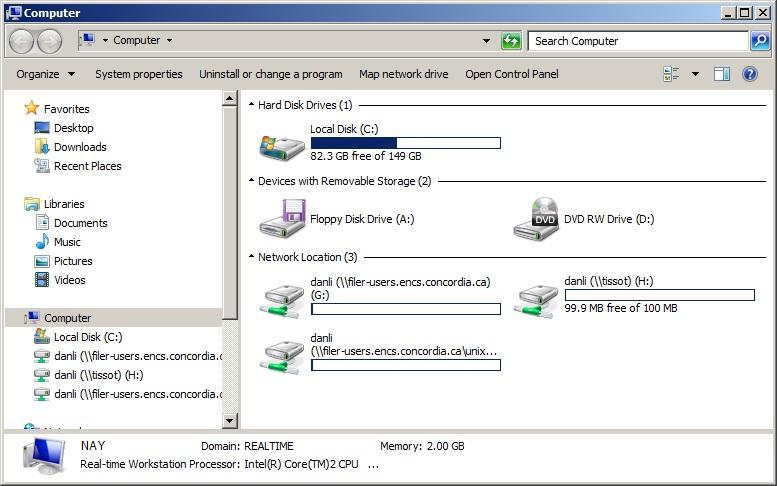 After network drives are mounted, system shows your drives, see the