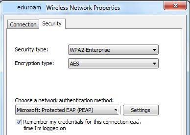 4. A eduroam Network Properties window will appear, select the