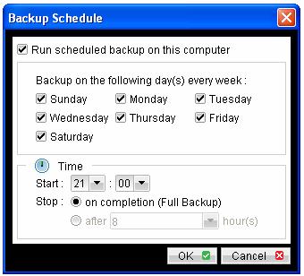 Backup Schedule The Backup Schedule defines the frequency and the time that backups should automatically run.