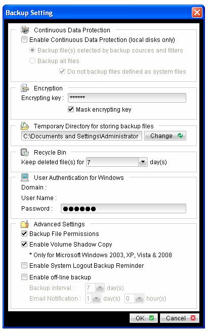 Backup Settings Continuous Data Protection (CDP) Continuous Data Protection (CDP) feature enables files to be backed up automatically anytime there is a change to a file on any local hard disk.
