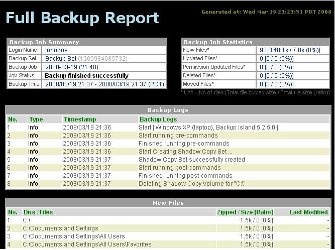 You can open the [Full Backup Report] to review all information logged by a backup job by clicking the [Detailed Report] image on the [Report] panel.