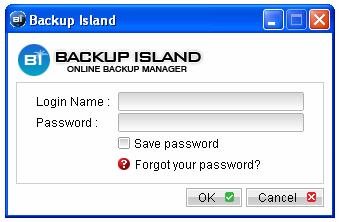 3 Getting Started Enter your Backup Island user name and password; you can also save your password for your convenience.