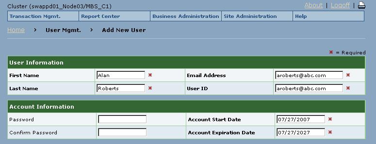 3. ADD NEW USER Part A. How to Enter User Information and Account Information As you read Steps 0 and 0, please refer to Figure (below), which shows the top portion of the Add New User screen.
