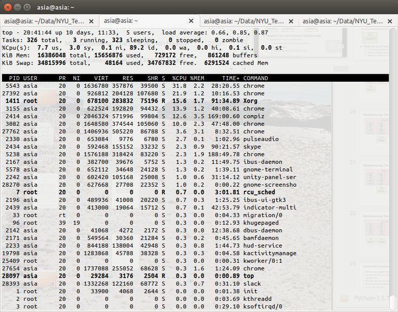 Multiprocessing Example Running program top on my Ubuntu desktop System has