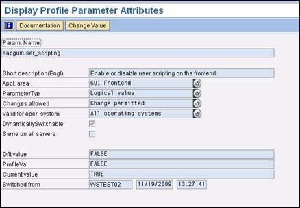 Setting Up SAP ecatt The Display Profile Parameter Attributes screen appears. 5 Click the Change Value button.