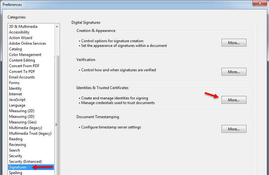 To install the certificate to Adobe, open the program and select Edit -> Preferences from the menu bar.