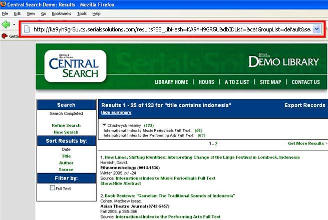 Central Search Help Troubleshooting The best way to help us troubleshoot an issue is to send us the complete URL of the Central Search results screen (as shown in Figure 7).