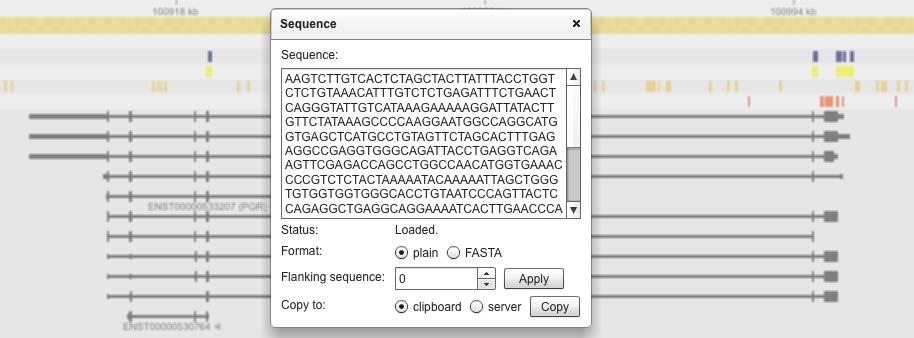 Sequences Sequences can be obtained from annotations and alignments. You can copy the sequence either to your clipboard or on the server and save it in the result management.