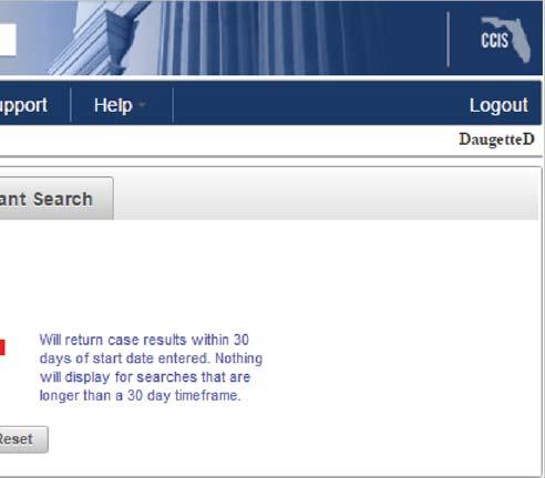 Date Case Filed This allows you to get a full report of the cases filed within the start date and end date selected. This search feature will return results with a maximum 30 day timeframe.