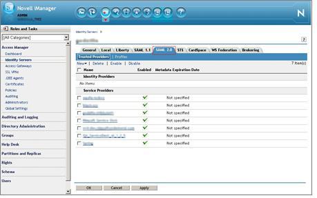 Add Nimsoft Service Desk as Trusted Service Provider in the Identity Provider 3. In the Protocol, select SAML 2.0 tab The SAML 2.0 tab will display a list of existing Trusted Providers.
