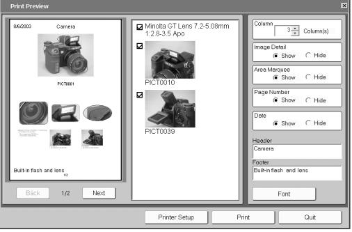 Printing.mdm files The print routine automatically lays out the images and text.