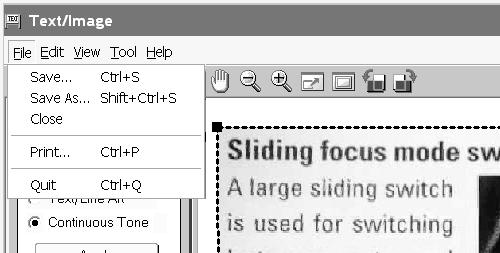 Printing text images In the text window, click the print button on the tool bar, or select the print option from the file menu. Set the print size.