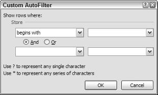 24 Part I: Where s the Beef? Figure 1-13: The Custom AutoFilter dialog box. To create a custom AutoFilter, take the following steps: 1. Turn on the Excel Filters.