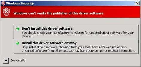 3. Windows Vista (Win 7, 8, 8.1, 10) shows a warning that the driver is not certified If the driver is not certified then a pop up window such as shown below will be displayed.