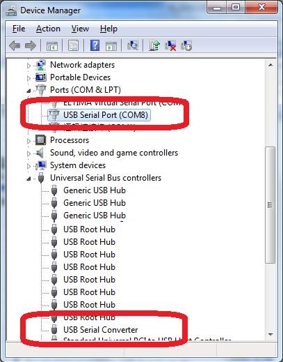 (COM & LPT) ; the other one shows USB Serial Converter under Universal Serial Bus controllers. (Fig.