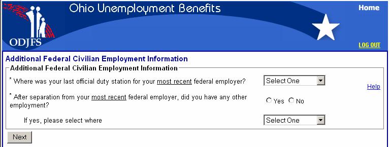 Additional Federal Employment Information Use the drop-down menus provided for