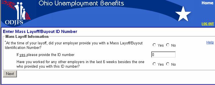 Mass Layoff/Buyout ID Number If you were provided a Mass Layoff/Buyout Identification Number at the time of separation, you will enter the number on this page.