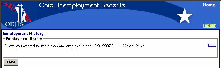Employment History (Only one employer in last 18 months) If only one employer has reported wage information for you in the past 18 months, you will be routed to