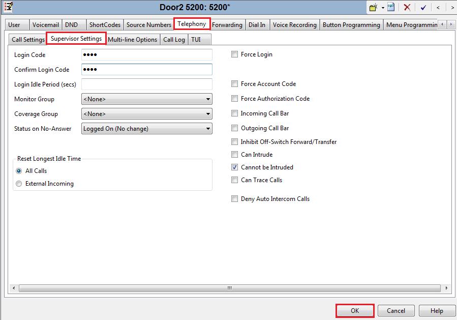 Navigate to the Supervisor Settings tab, enter the Login Code for the SIP user and note that this password will
