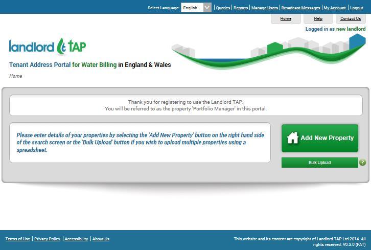 The Landlord Home Page When you first activate your account, your Landlord Home Page will look like the example here.
