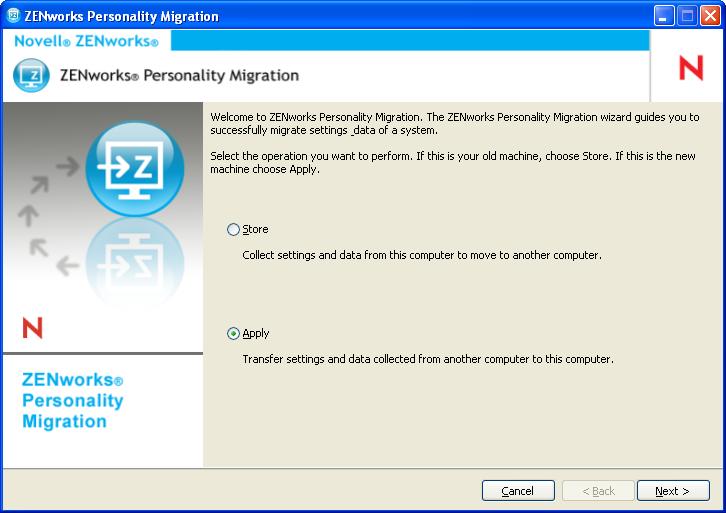 2 Use one of the following methods to launch ZENworks Personality Migration on the system as follows: Click the ZENworks Personality Migration shortcut icon on the desktop.