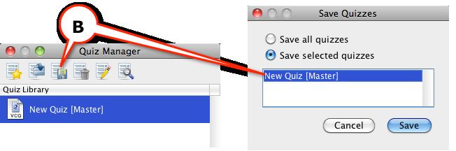 B. In the quiz library, click on the Save