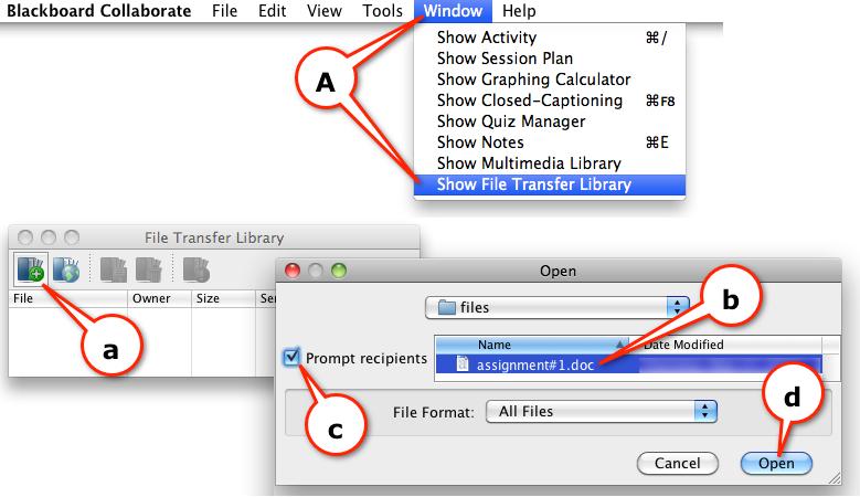 To access the File Transfer Library, go to the Window menu and select Show File Transfer Library. B. To load a file: a) Click on the Load File button.