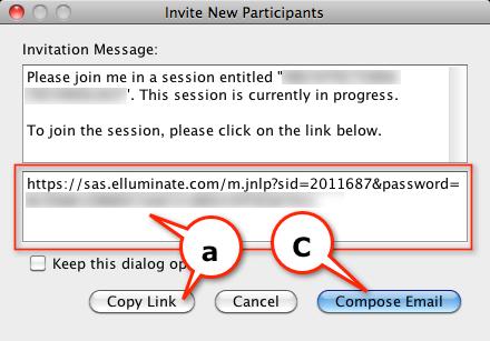 The user is away from the session. Sending an In-Session Invitation A. Go to the Tools menu, select In-Session Invite and then Invite New Participant. B.