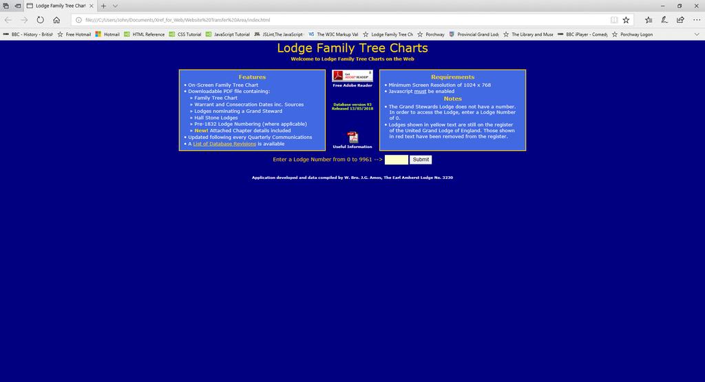 The main screen of the application is shown below. Enter the Lodge Number of interest and click on the Submit button. The Enter or Return keys on the keyboard have no effect.